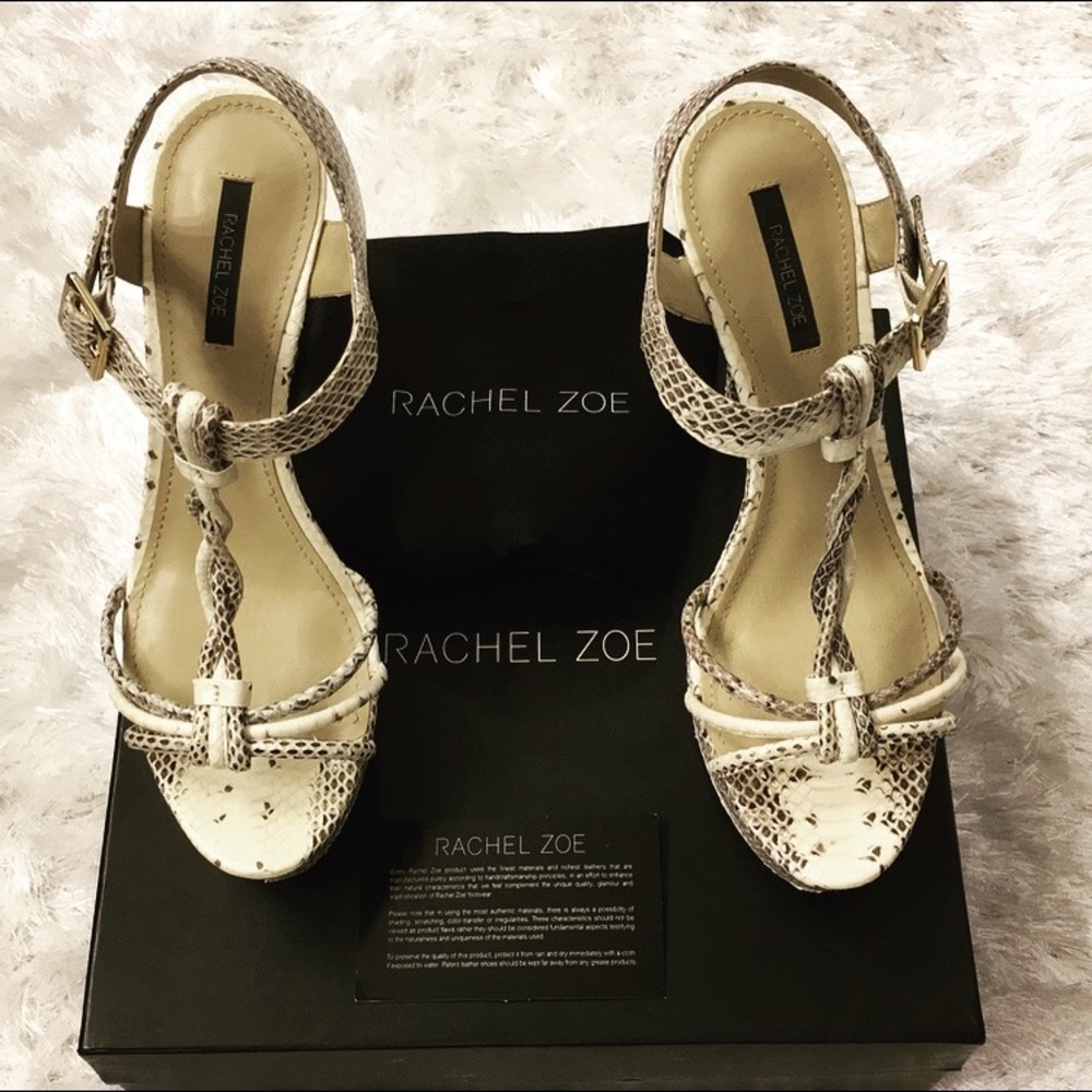 Rachel Zoe snake skin platform strappys